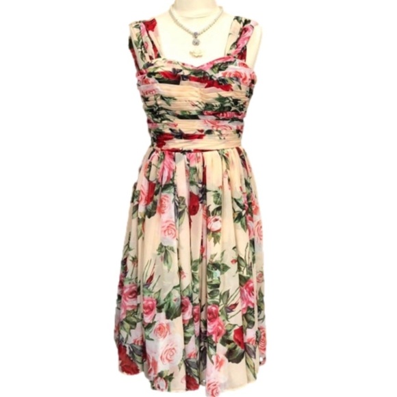 Unique Vintage Dresses & Skirts - Unique Vintage cabbage rose floral sheer retro inspired fit & flare dress Small
